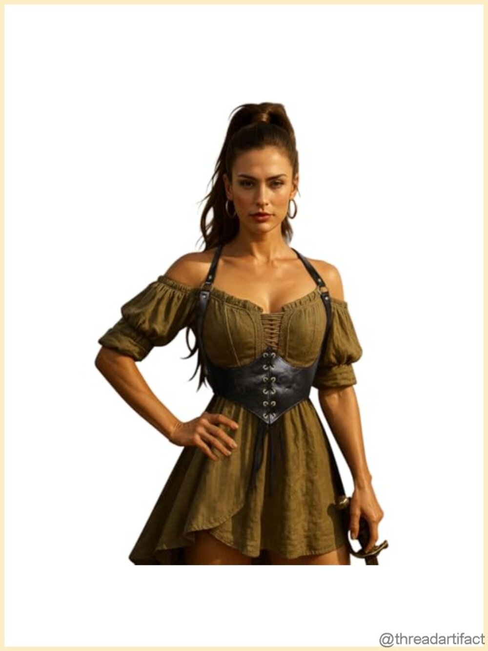 Faux Leather Corset Belt Elastic Waist Lace-Up Gothic Waspie Cosplay